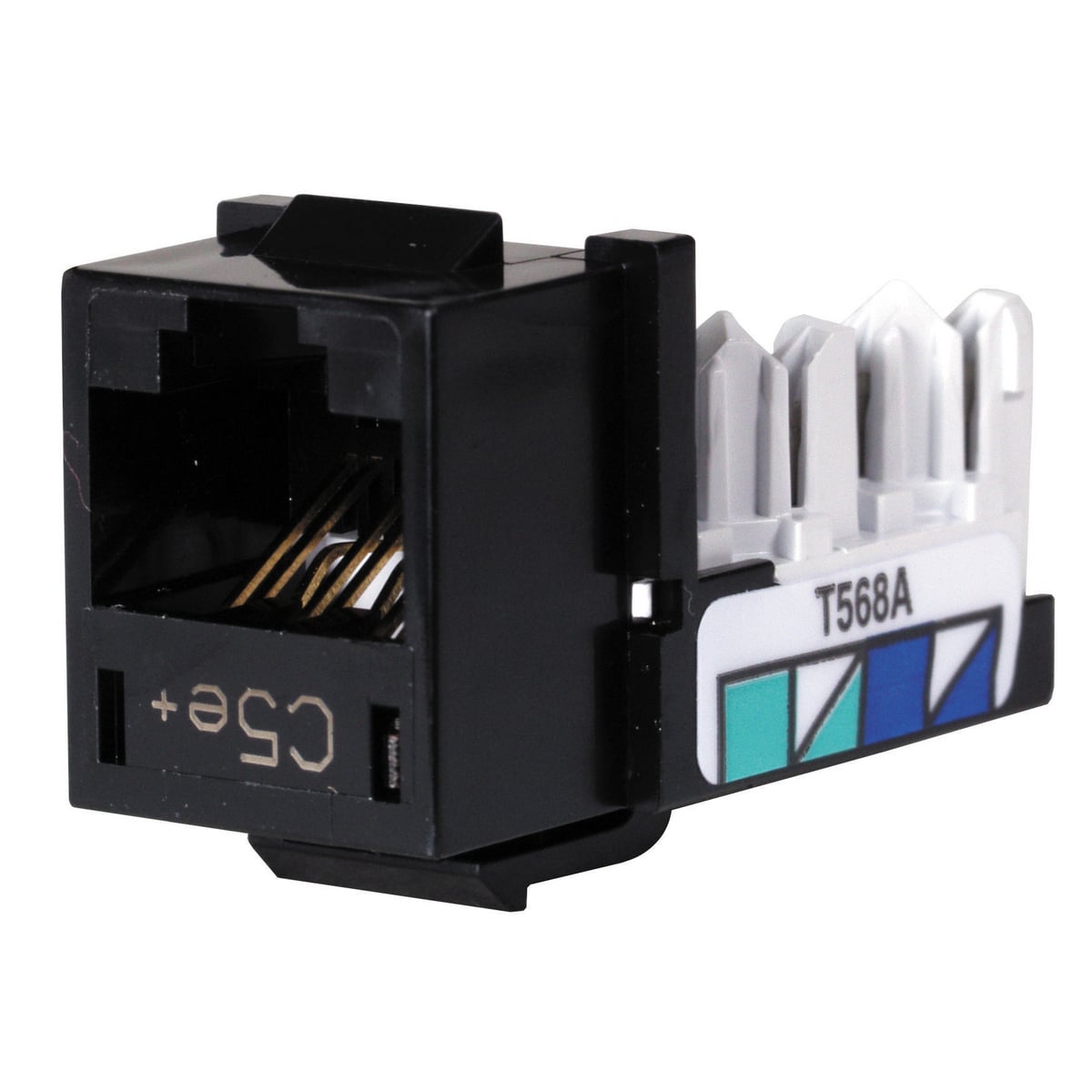 HXJ5EBK25 8-Position Standard Universal A/B Jack, Cat 5e Module, Snap-Fit Mount, Black