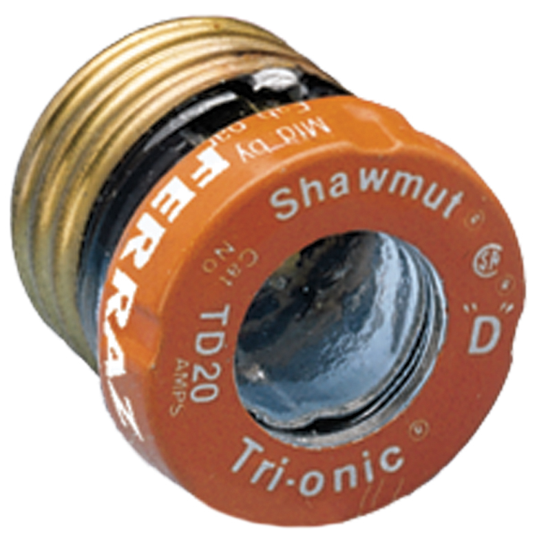 TD20 Time Delay Low Voltage Plug Fuse, 20 A, 125 V AC, 10 kA, Edison Base Body