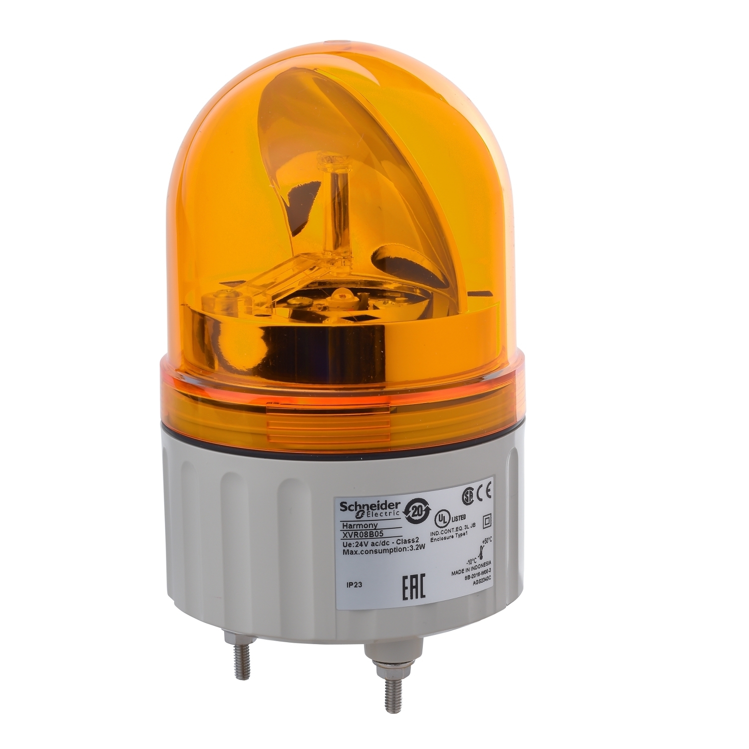 XVR08B05 Harmony Pre-Wired Rotating Mirror Beacon, 24 V AC/DC, LED Lamp, 84 mm Dia, Screw Mount, Orange
