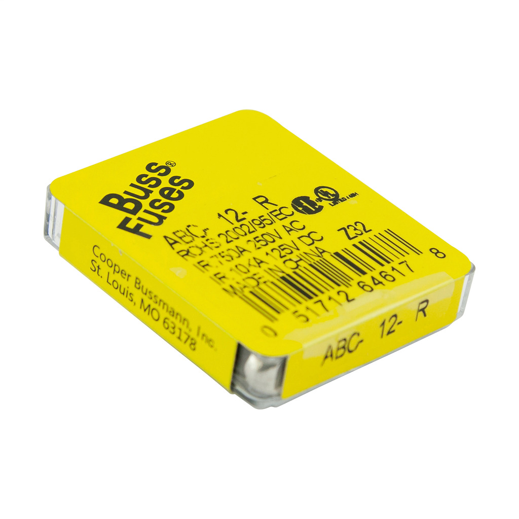 ABC-12-R Small Dimension Fast Acting Fuse With Nickel Plated Brass End Cap, 12 A, 250 VAC, 125 VDC, 750 A, 10 kA Interrupt, Cylindrical Body