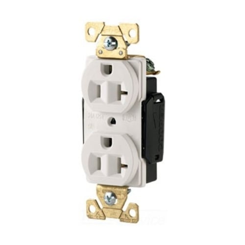 Eaton Arrow Hart extra heavy-duty industrial specification grade duplex receptacle, #14-10 AWG, 20A, Industrial, Flush, 125V, Back and Side, Black, Brass, Nylon face, Glass-filled nylon base, 5-20R, Duplex, Screw, Nylon, Core pack