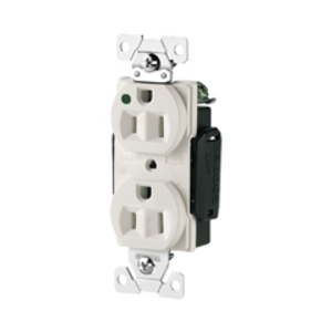Eaton Arrow Hart extra heavy-duty hospital grade standard duplex receptacle,#14-10 AWG,15A,Healthcare,Flush,125V,Back and side,White,Brass,High-impact nylon face,Glass-filled nylon base,5-15R,Duplex,Screw,Core pack,Auto-grounding