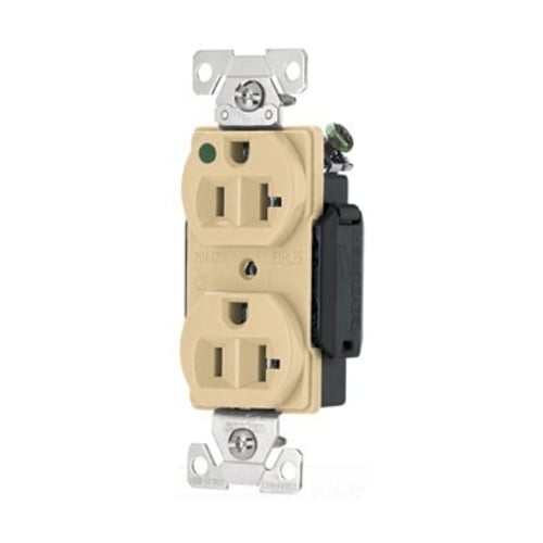Eaton Arrow Hart extra heavy-duty hospital grade duplex receptacle,#14-10 AWG,20A,Healthcare,Flush,125V,Back and side,Ivory,Brass,High-impact nylon face,Glass-filled nylon base,5-20R,Two-pole,three-wire,grounding,Screw,Core pack