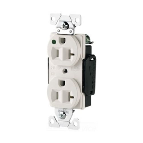 Eaton Arrow Hart extra heavy-duty hospital grade duplex receptacle,#14-10 AWG,20A,Healthcare,Flush,125V,Back and side,White,Brass,High-impact nylon face,Glass-filled nylon base,5-20R,Two-pole,three-wire,grounding,Screw,Core pack