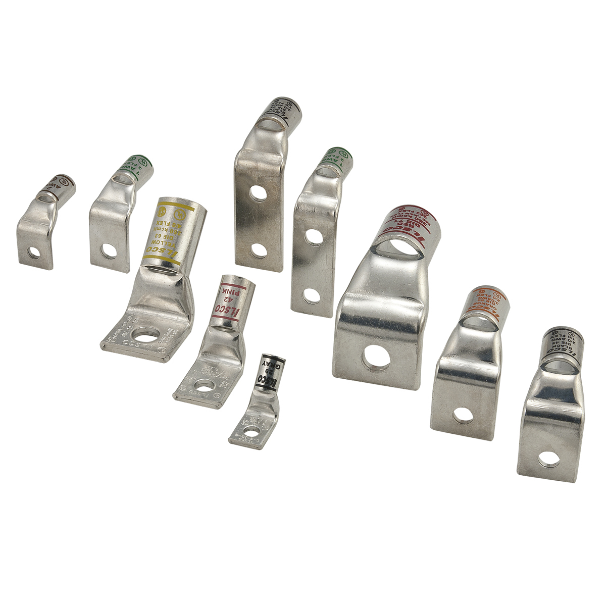 CLNB-4/0-14-4 SureCrimp 1-Hole Type CLNB Lug Compression Connector, 1 to 4/0 AWG Flex Copper Conductor, Die Code: 54, 1/4 in Stud, Copper