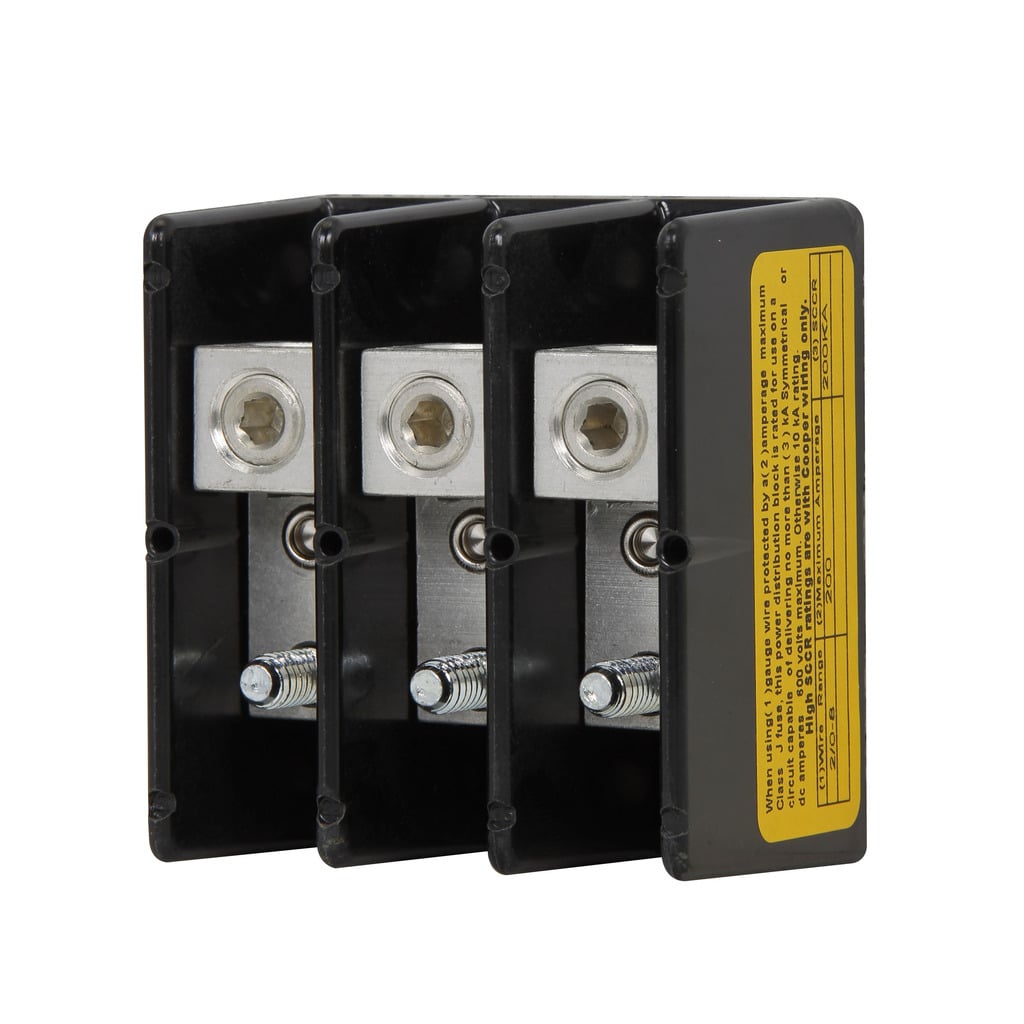 16280-3 Barrier Power Terminal Block, 600 V AC/DC, 175 A, 3 Poles, 14 to 2/0 AWG Cu/Al Line Wire, Aluminum/Thermoplastic
