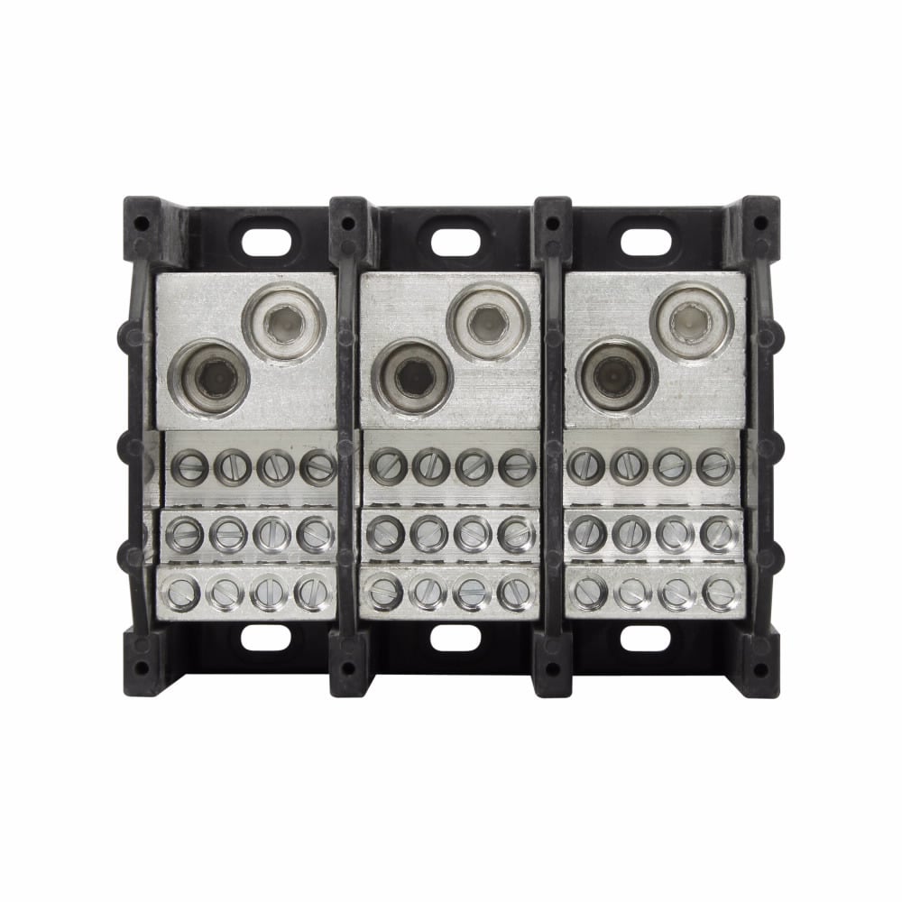 16377-3 Barrier Power Distribution Block, 600 V AC/DC, 570 A, 3 Poles, 4 AWG to 300 kcmil Cu/Al Line, 14 to 4 AWG Cu, 12 to 4 AWG Al Load Wire, Aluminum/Thermoplastic
