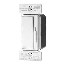 Eaton decorator dimmer, Preset feature, #14 - 12 AWG, 8.3A, 277V, Bck and sd wiring, Slide actuator, Wire lead connect, Wht, 60 Hz, Mark 10 FLR, 1-pole, 3-way, Polycarb housing, 1000W 718816