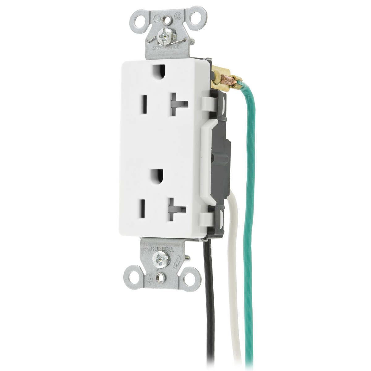 DR20WHITRP2 1-Phase Decorator Duplex Standard Tamper Resistant Screw Mount Straight Blade Receptacle, 125 V AC, 20 A, 2 Poles, 3 Wires, White