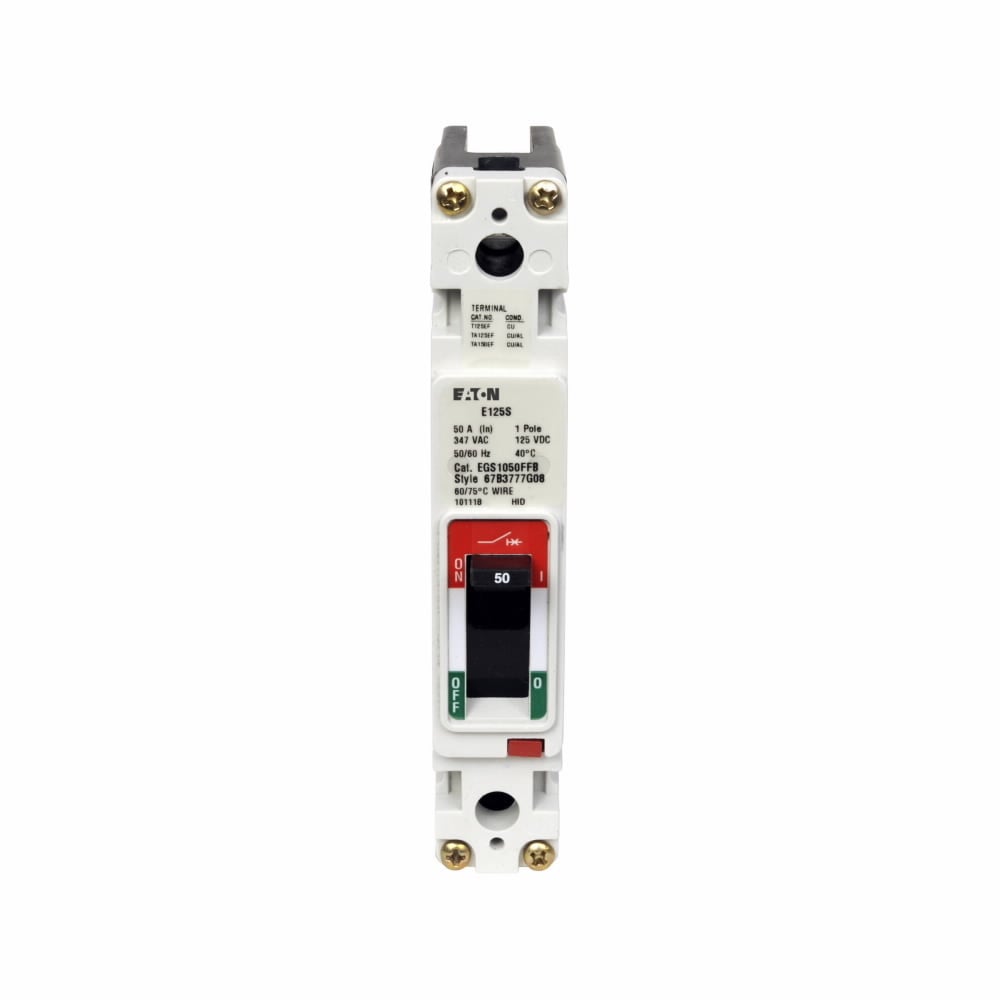 EGB1020FFB Type EGB Molded Case Circuit Breaker, 600Y/347 V AC, 20 A, 18/25 kA Interrupt, 1 Poles, Thermal Magnetic Trip