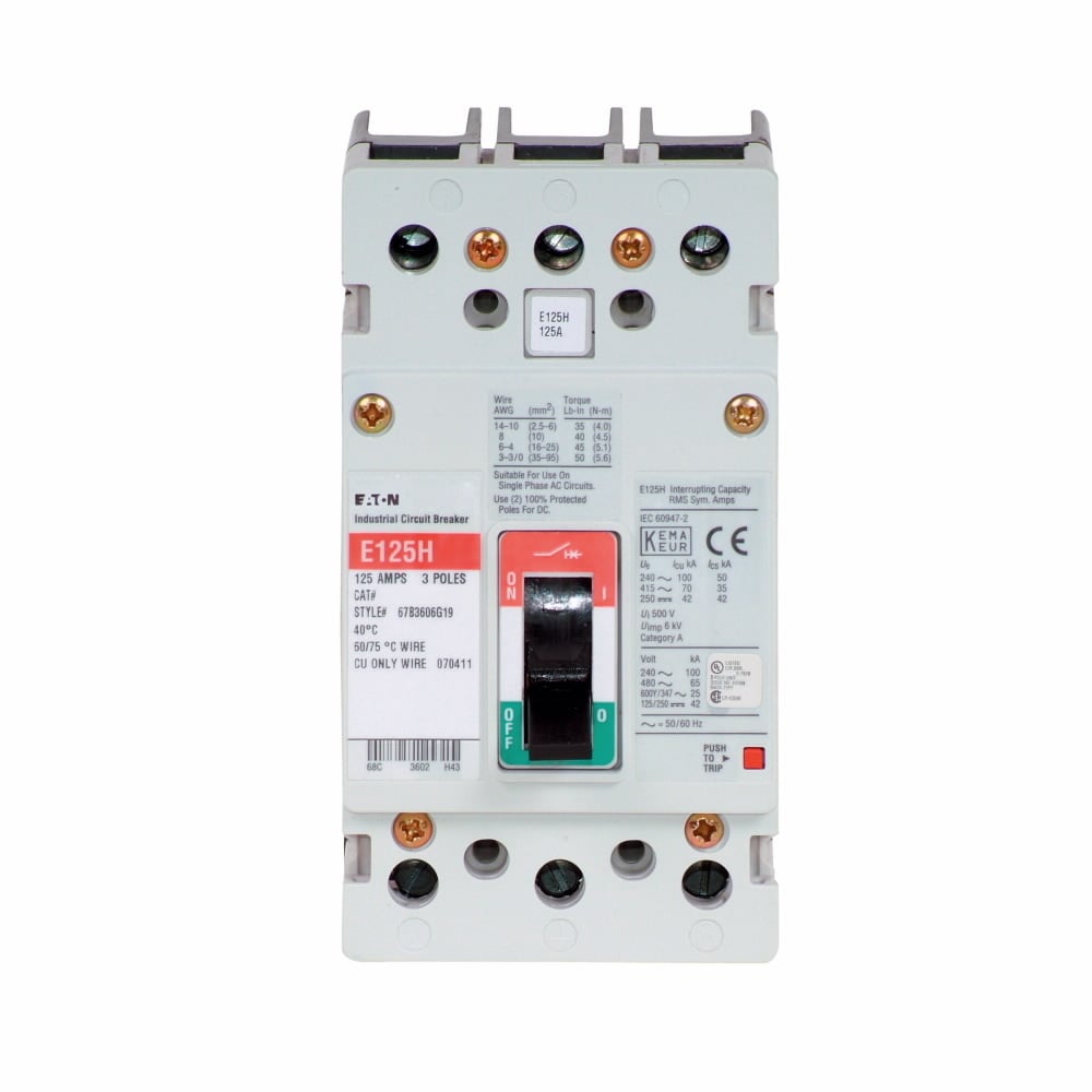 EGH3040FFB Type EGH Molded Case Circuit Breaker, 600Y/347 V AC, 40 A, 35/65/100 kA Interrupt, 3 Poles, Thermal Magnetic Trip