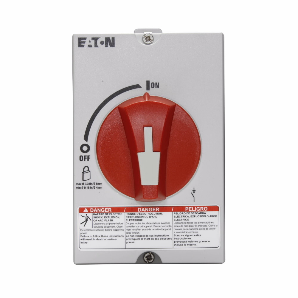 ER53030UPGR Enclosed Non-Fusible Rotary Disconnect Switch, 600 V AC, 30 A, 7-1/2 hp, 15 hp, 20 hp, 3 Poles