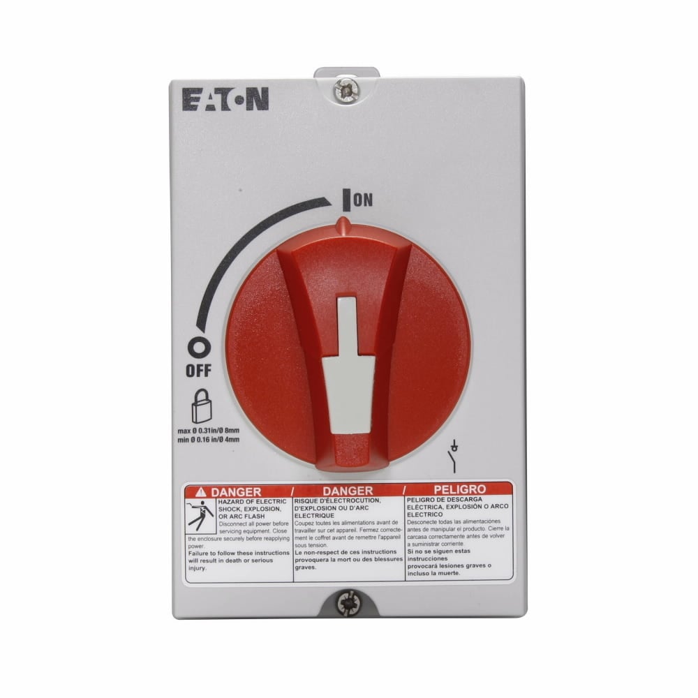 ER53030UPYR Enclosed Non-Fusible Rotary Disconnect Switch, 600 V AC, 30 A, 7-1/2 hp, 15 hp, 20 hp, 3 Poles