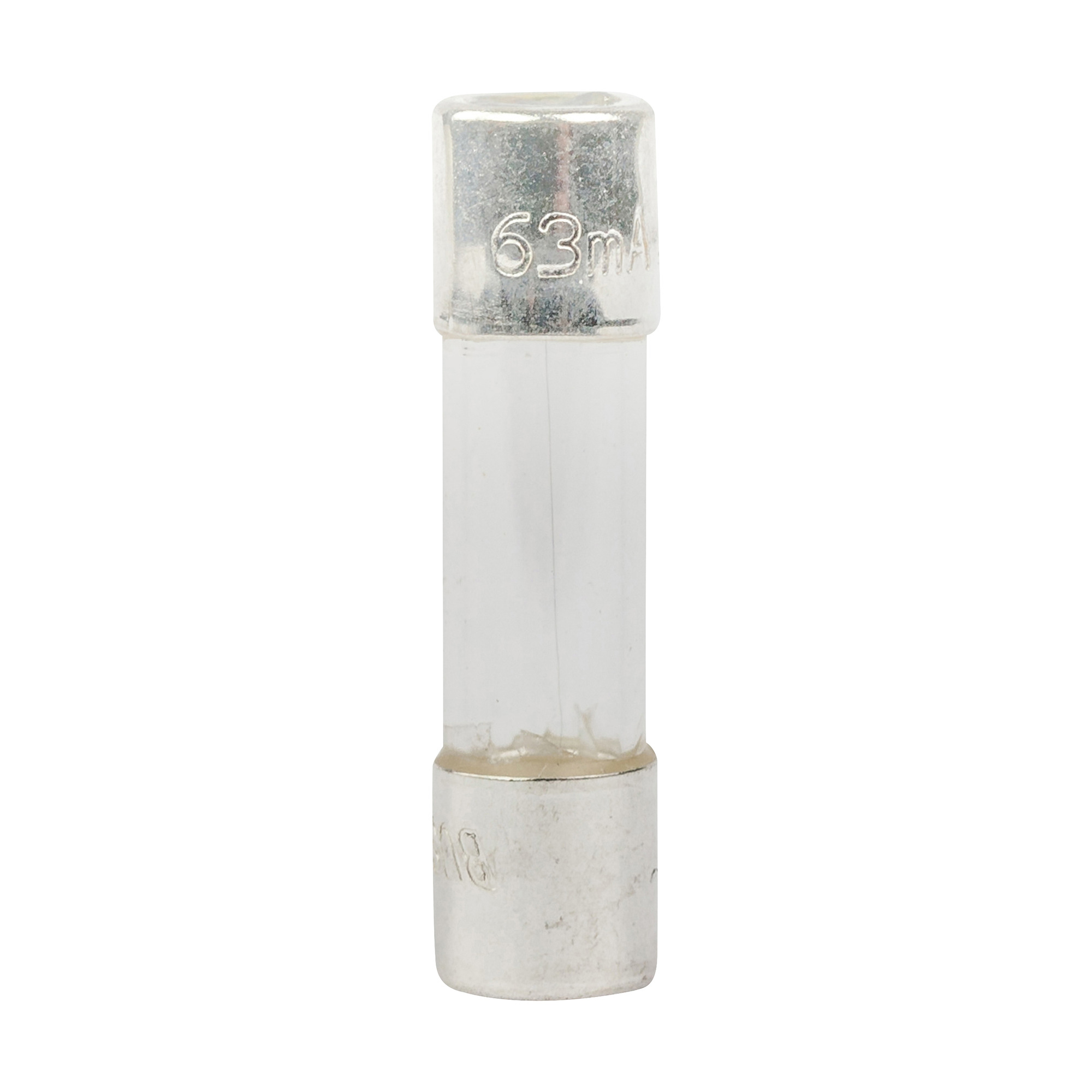 GMA-63-R Low Breaking Small Dimension Fast Acting Fuse With Silver Plated Brass End Caps, 63 mA, 250 V AC, 35 A, 10 kA Interrupt, Cylindrical Body