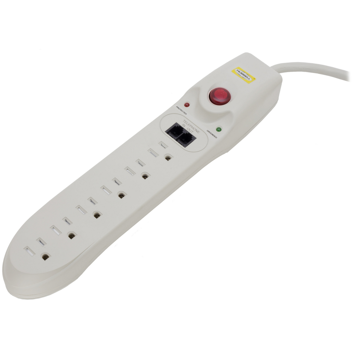 HBL6PS1050MA 1-Phase Non-Metallic Straight Blade Standard Portable Surge Protected Outlet Strip, 125 V, 15 A, (6) Outlets, 6 ft L Cord, Universal Mount