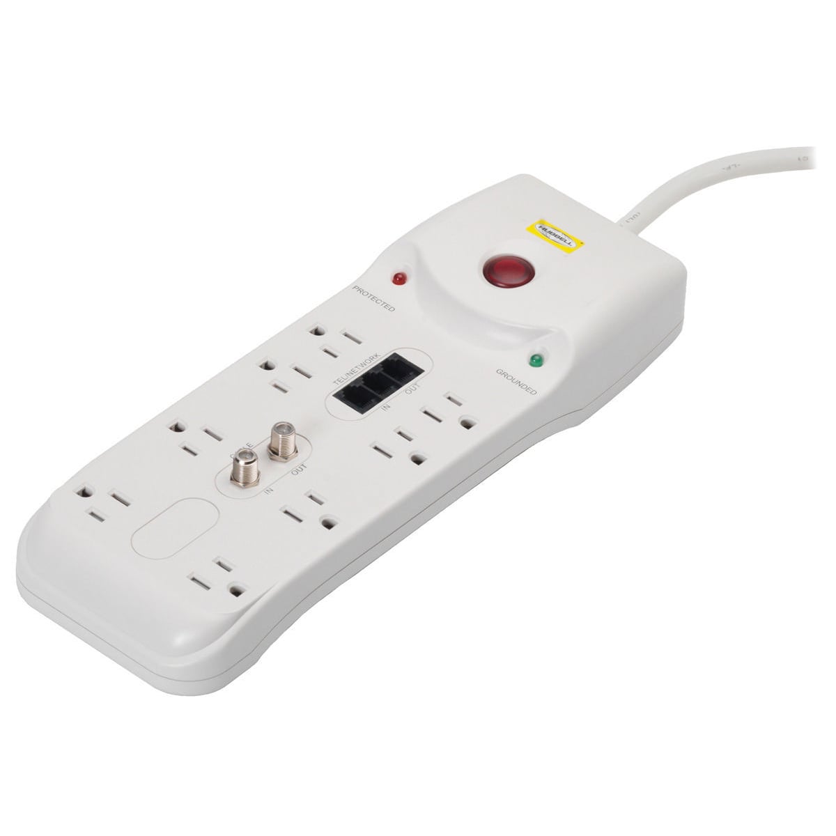 HBL8PS2100MA 1-Phase Non-Metallic Portable Surge Protection Plug Strip, 125 V, 15 A, 8 Outlets, 6 ft L Cord