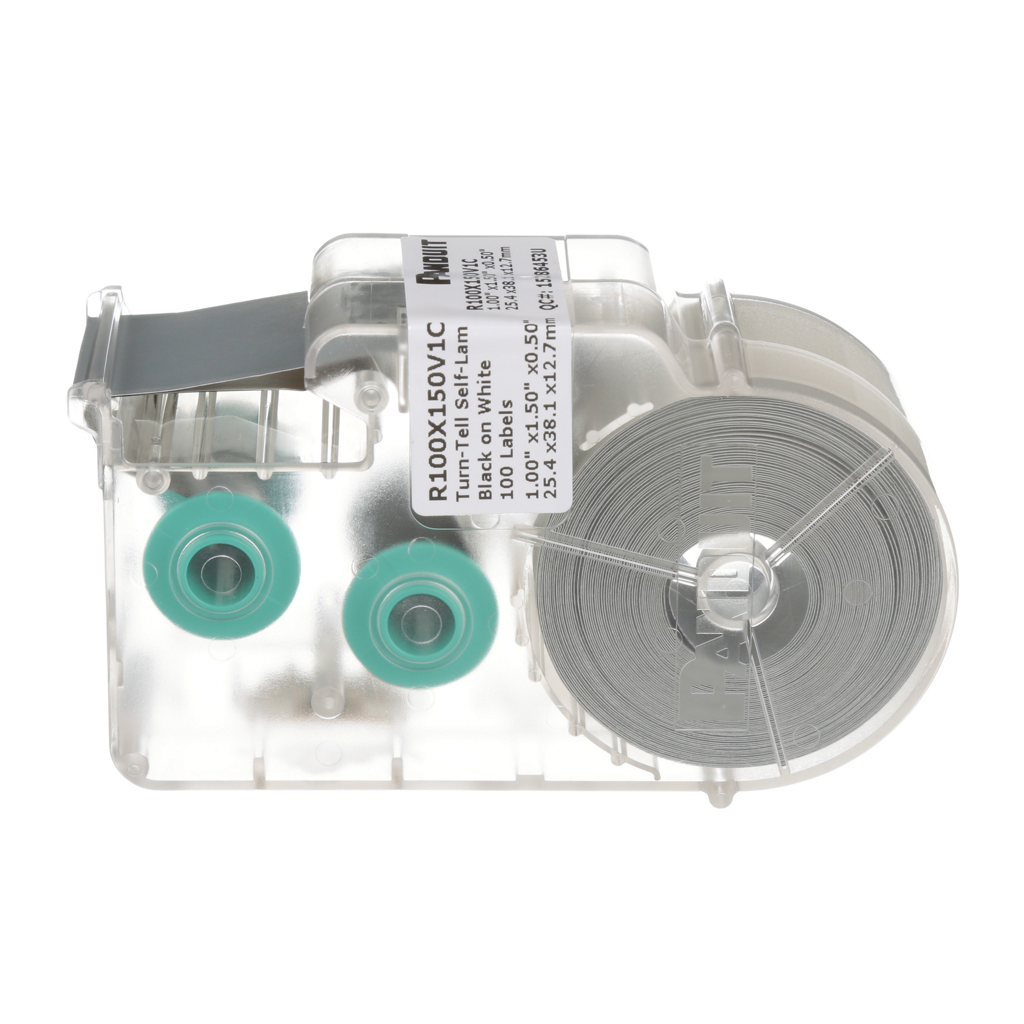 R100X150V1C Turn-Tell P1 Label Cassette, 1-1/2 in L x 1 in W, White, Vinyl