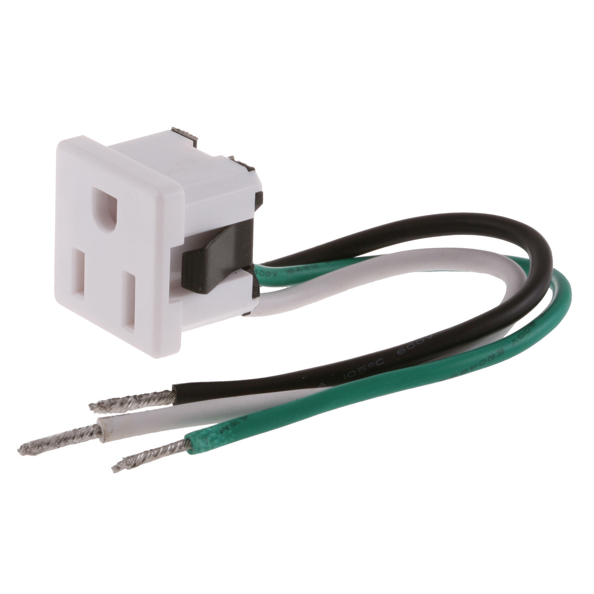 RR374W 1-Phase Snap-In Single Standard Snap-In Receptacle Straight Blade, 125 VAC, 15 A, 2 Poles, 3 Wires, White