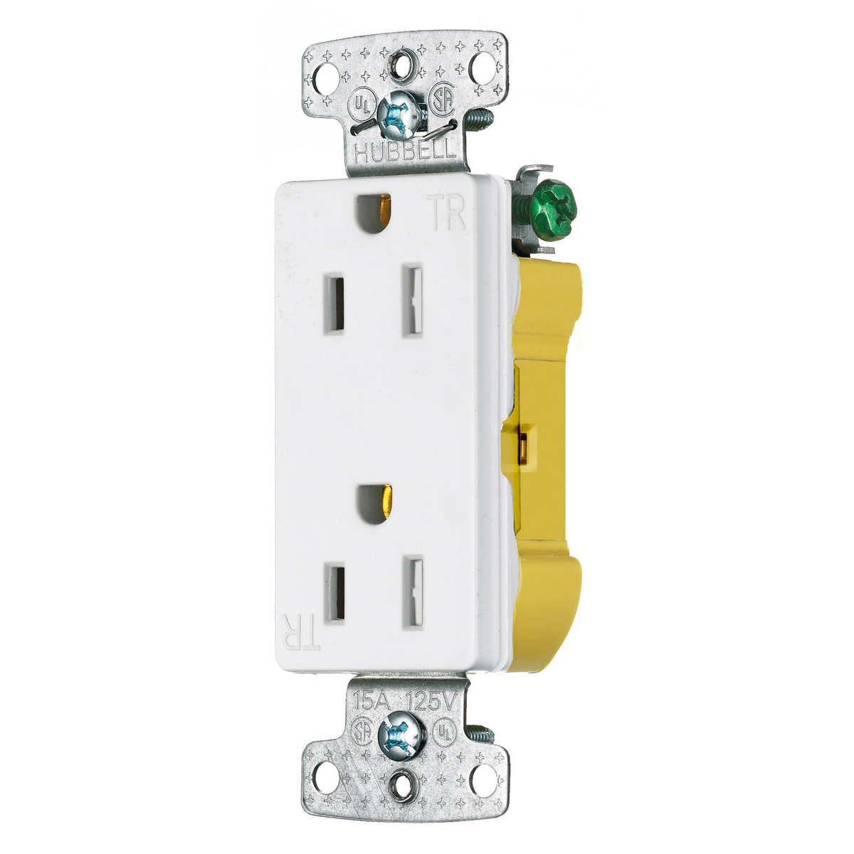 RRD15EWTR Decorator Duplex Standard Tamper Resistant Screw Mount Straight Blade Receptacle, 125 VAC, 15 A, 2 Poles, 3 Wires, White
