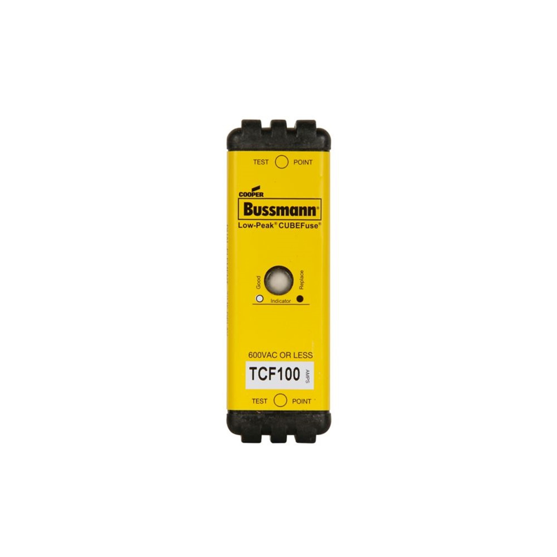 TCF100 CUBEFuse Indicating Non-Rejection Inrush Current Withstand Fuse, 100 A, 600 V AC/300 V DC, 300/100 kAIC Interrupt, Class: CF, Square Body