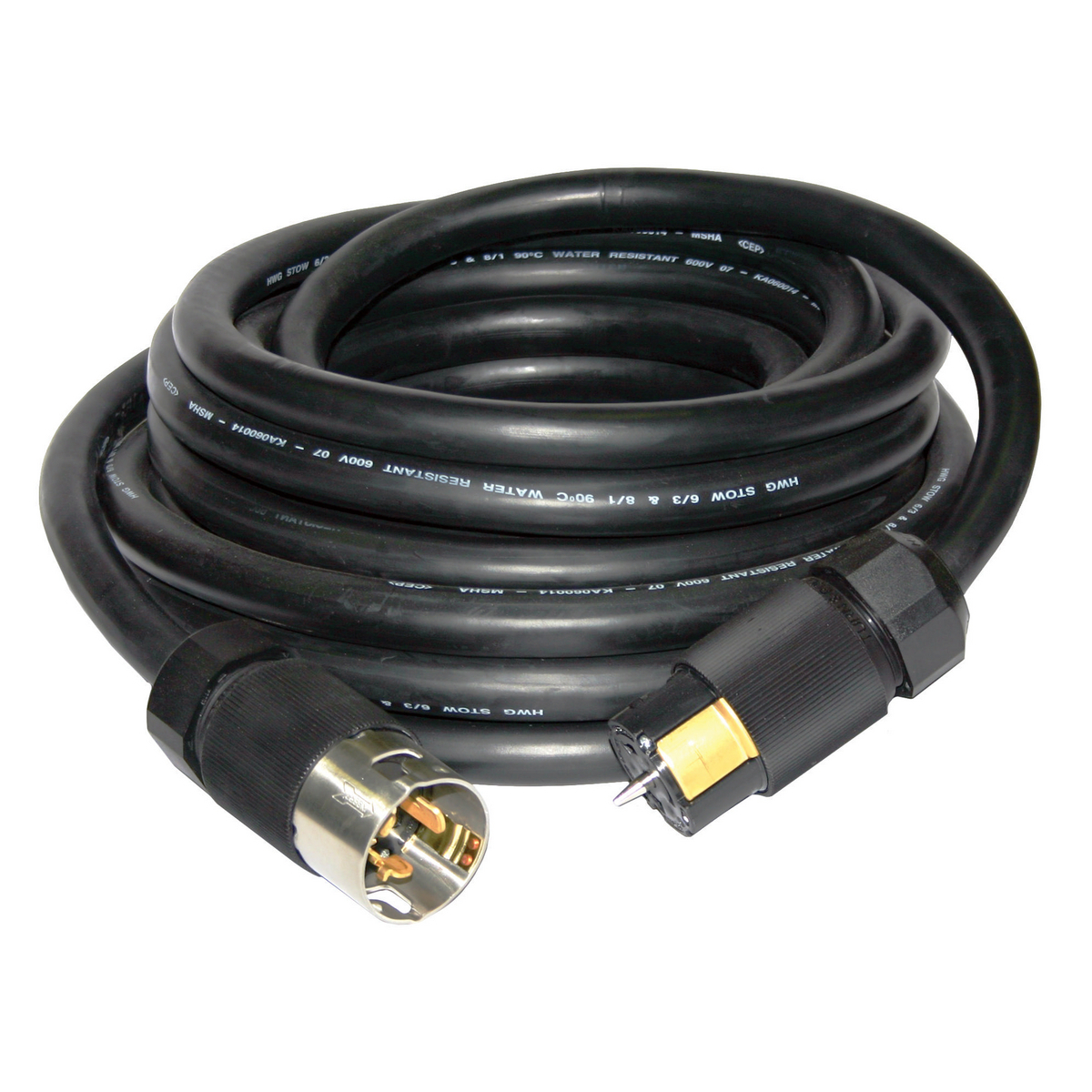 TPC50 2-Pole 3-Wire Grounding Non-NEMA Temporary Power Standard Distribution Box Cable, 125/250 V AC, 50 A, 12500 W, 1-Phase, 50 ft L Cord, 1/3 Conductors