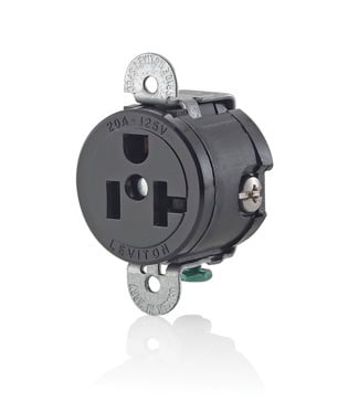 5558-SS Heavy Duty Grounding Short Strap Single Straight Blade Receptacle, 125 V AC, 20 A, 2 Poles, 3 Wires, Black
