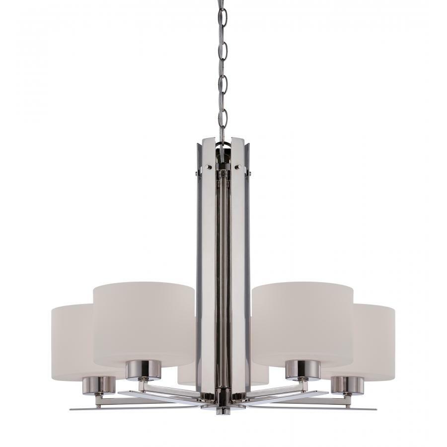 60-5205 Nuvo Parallel Transitional Chandelier, (5) A19 Lamp, 120 VAC, Polished Nickel Housing