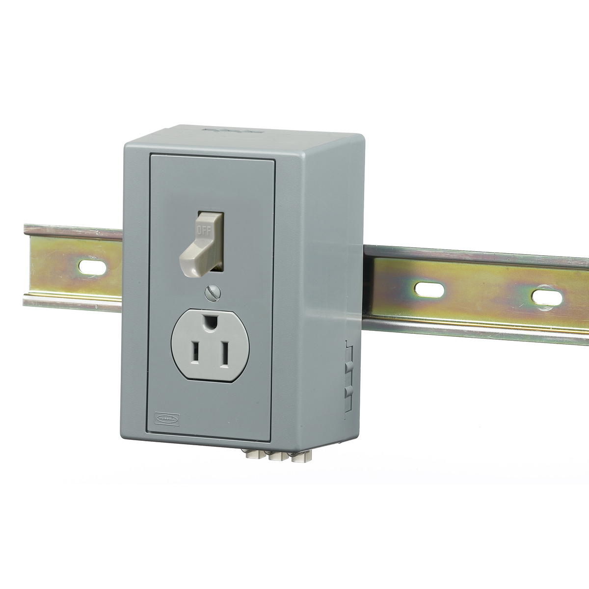 DRUB6404 Complete Unit Pre-Wired Single Receptacle Standard Toggle Combination Utility Box, 125 V AC, 15 A, 2 Poles, 3 Wires, 14 to 12 AWG Wire