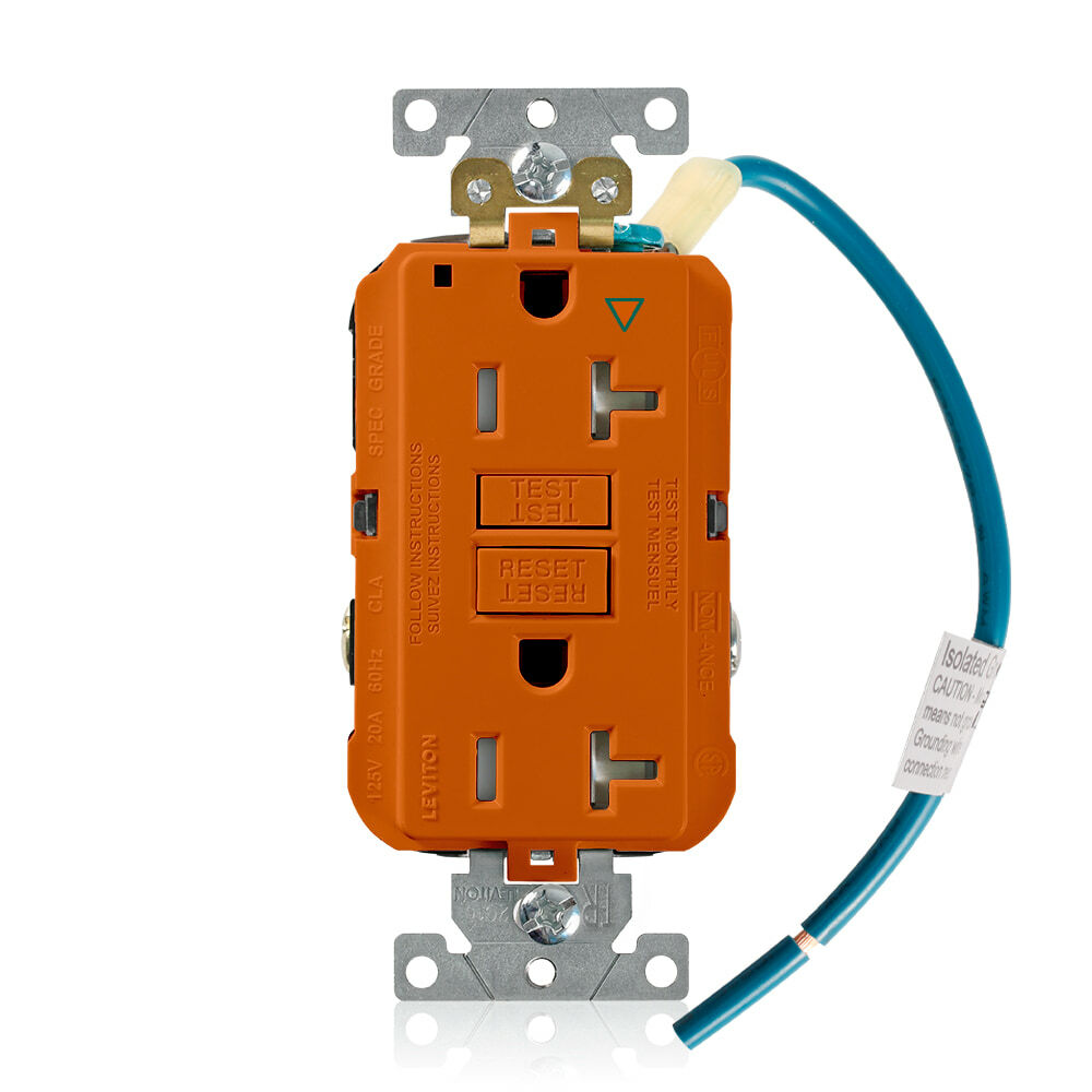 GFTR2-IGO SmartlockPro Slim Duplex Feed Through Self-Test Tamper Resistant GFCI Receptacle, 125 V AC, 20 A, 2 Poles, 3 Wires, Orange