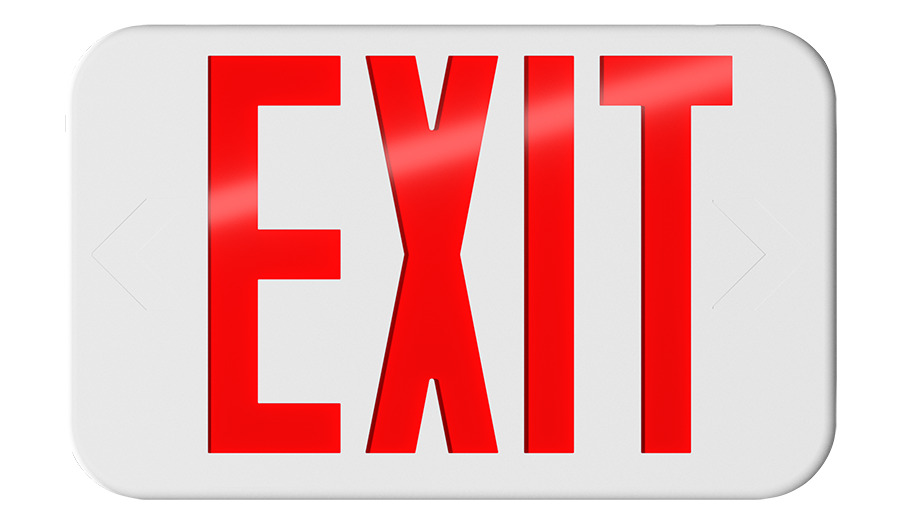 EXIT34-RG/E Universal Face Exit Sign, 1 W Fixture, 120, 277 V, White Housing