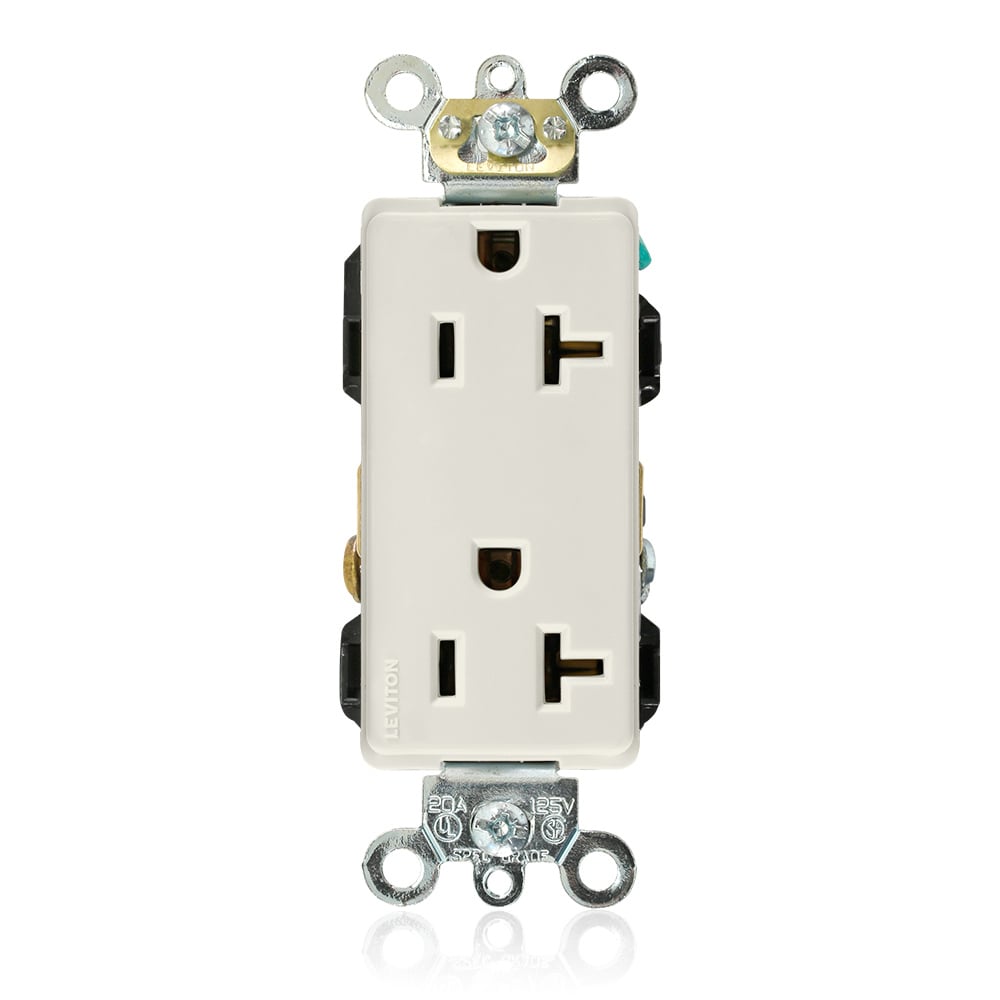 16362-T Duplex Heavy Duty Self-Grounding Straight Blade Receptacle, 125 VAC, 20 A, 2 Poles, 3 Wires, Light Almond