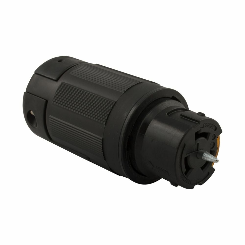 Eaton locking connector, #10-6 AWG, 50A, Industrial, 125/250V, Back wiring, Black, Non-NEMA, Three-pole, Four-wire, Nylon, 0.44 to 1.25 in, California standard