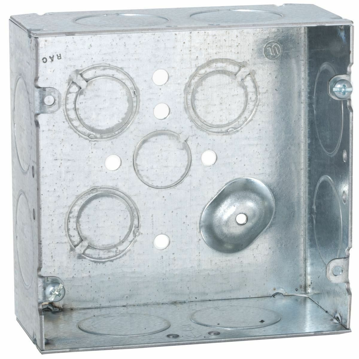 258 Square Box, Steel, 42 cu-in Capacity, (12) Knockouts, 4-11/16 in H x 4-11/16 in W x 2-1/8 in D