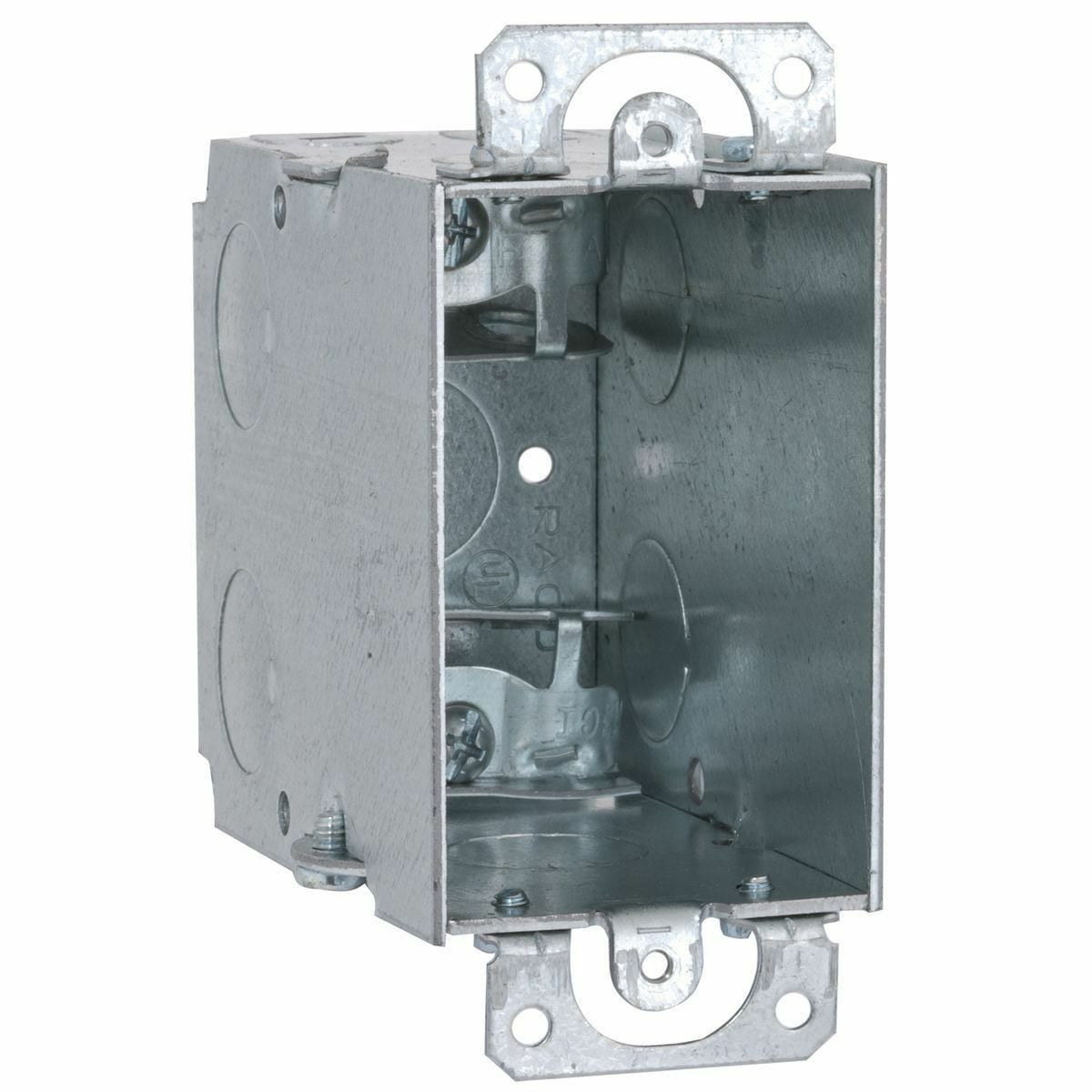 600 Gangable Switch Box, Steel, 18 cu-in Capacity, 1 Gangs, 1 Outlets, 11 Knockouts, 2 in H x 4.22 in W x 3.5 in D