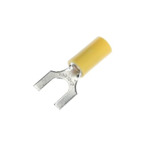 10RC-14F Sta-Kon RC Series Insulated Fork Terminal, 12 to 10 AWG Conductor, 1.15 in L, Brazed Seam/Serrated Barrel, Copper, Yellow