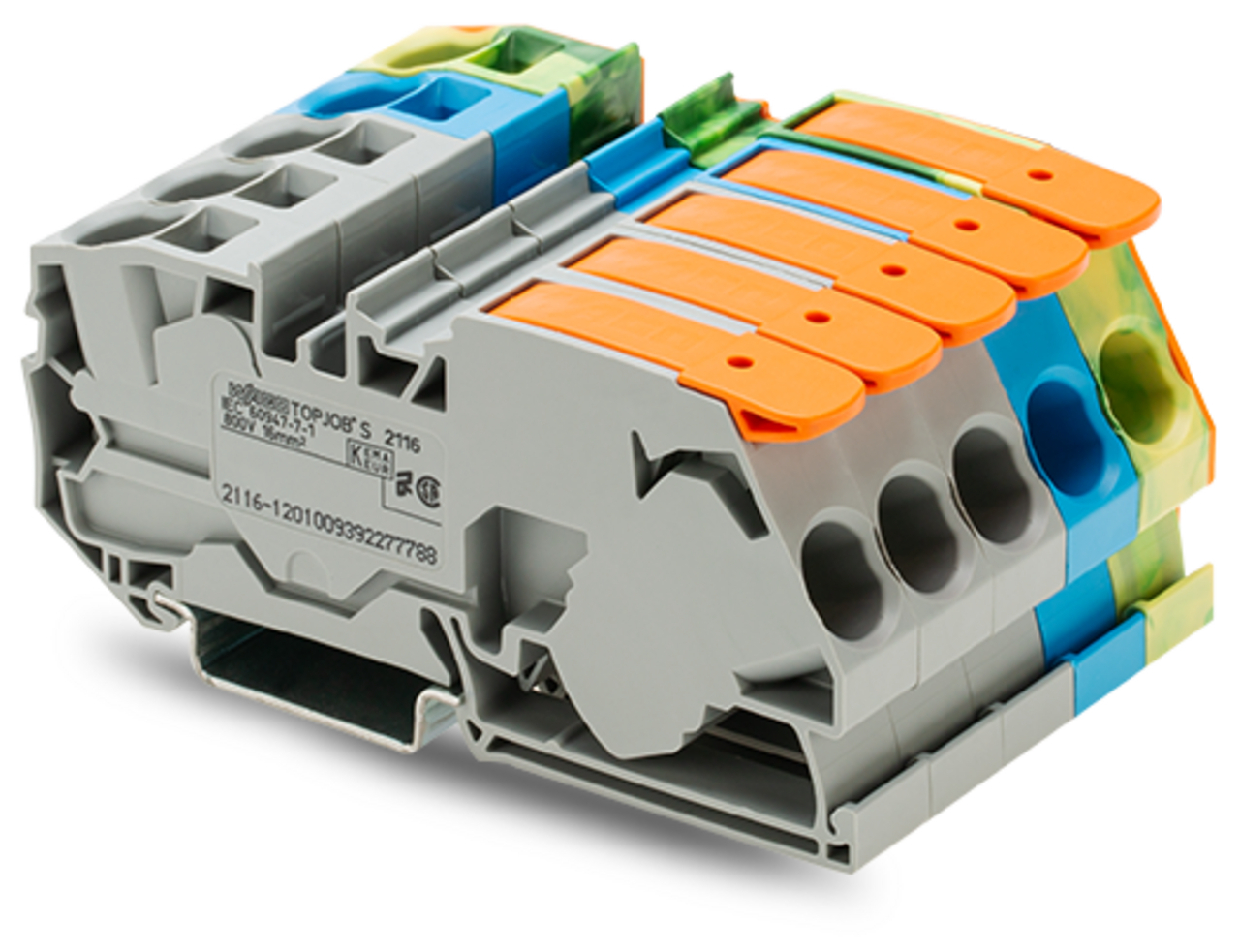 2116-1201/605-038 Push-In Three Phase Set, 20 to 6 AWG Wire, 5 Poles, DIN Rail Mount
