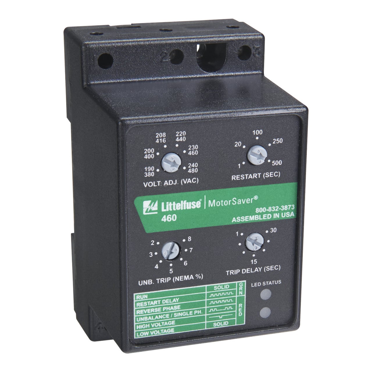 460-15 Symcom MotorSaver 3-Phase Voltage Monitoring Relay, 190 to 480 V AC, 1NO 1 Form A SPST Contact