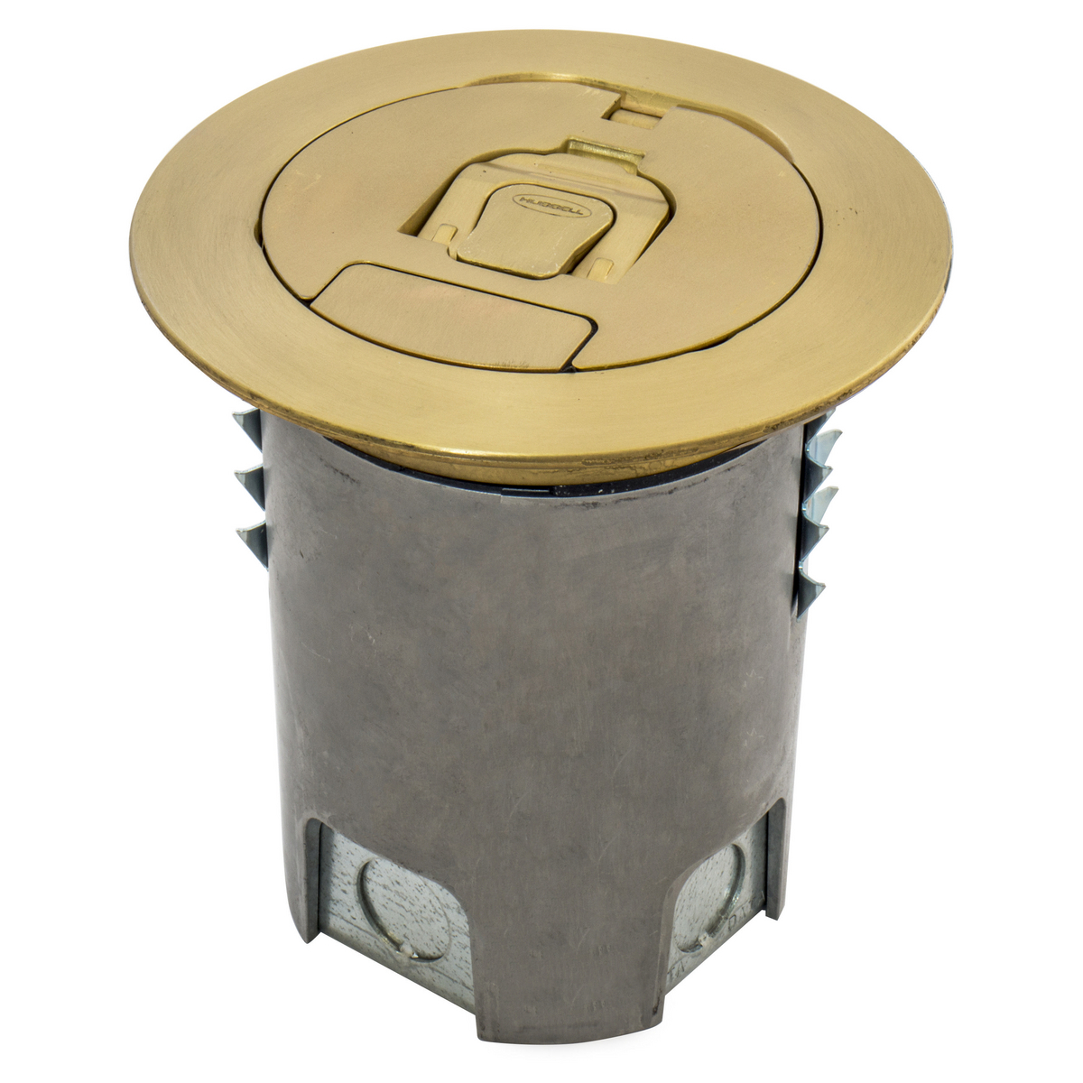 AFBS1R4BRS Floor Box With Plated Brushed Brass Coated Cover, Composite, 5 Knockouts, 5.65 in H
