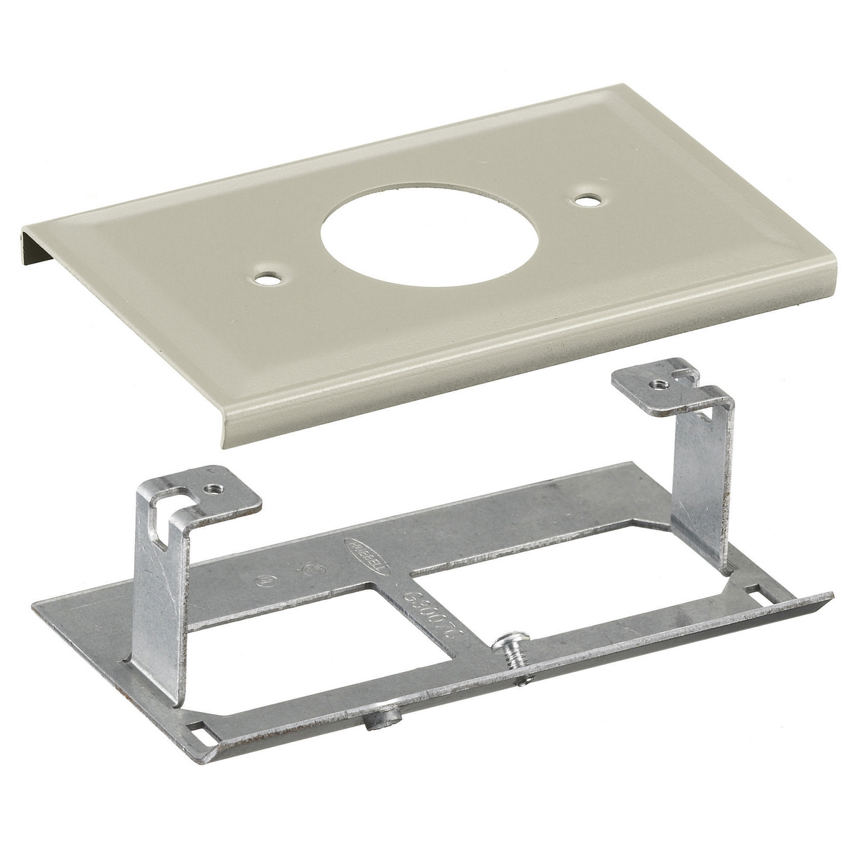 HBL3027AEIV HBL3000 Single Standard Receptacle Cover Plate, 1.4 in Opening, For Use With HBL3000 Series Metal Raceway, Rolled Steel, Ivory