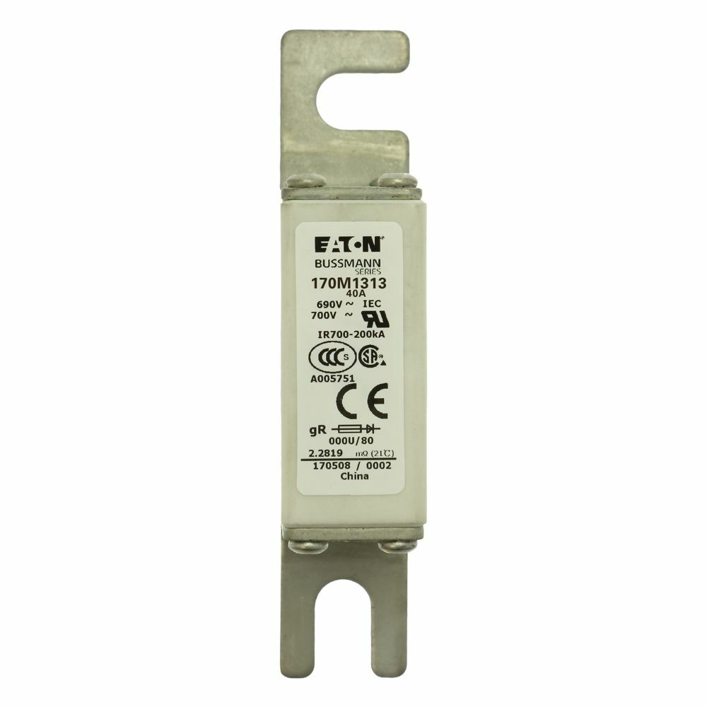 170M1313 Semi-Conductor High Speed Fuse, 40 A, 690 V, 200 kA Interrupt, Class: gR, Square Body