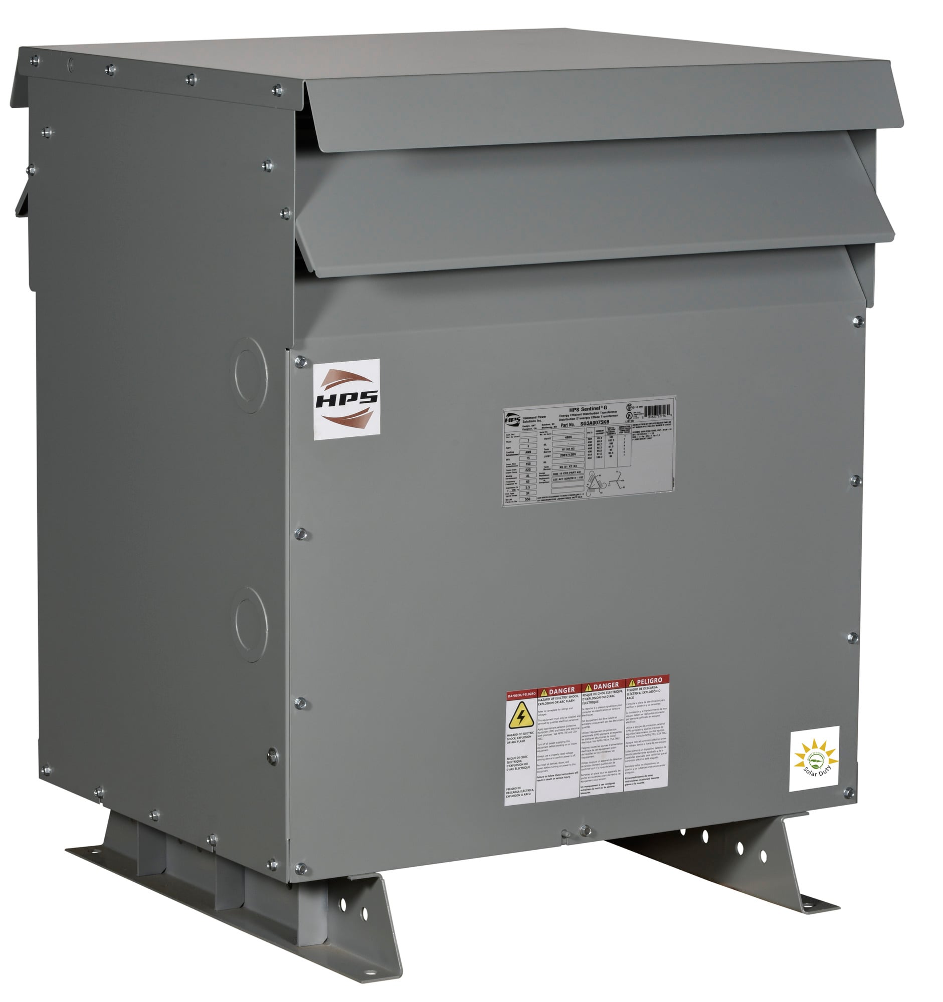 SG3A0045DK0AHC0S Sentinel Energy Efficient General Purpose Solar Duty Distribution Transformer, 240 Delta V AC Primary, 408Y/277 VAC Secondary, 45 kVA Power Rating, 60 Hz, 3 Phase