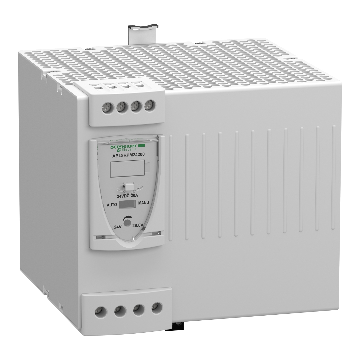 ABL8RPM24200 Phaseo Regulated Switch Mode Power Supply, 24 V DC Input, 24 V DC Output, 480 W Power Rating, 20 A, DIN Rail Mount