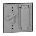 Two Gang Weatherproof Receptacle Cover, Silver, Aluminum, Single Switch and One Duplex Receptacle, Cover Only, Packed with Spacers
