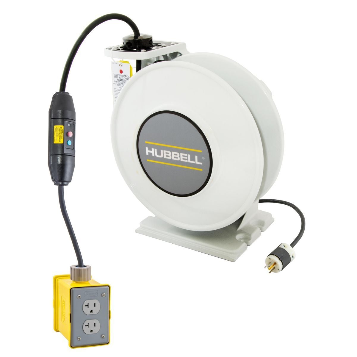 HBLI35123GF220 inREACH 3-Conductor Cord Reel With Duplex Receptacle, 250 VAC, 20 A, 35 ft L Cord, 12 AWG Conductor, 2 Outlets