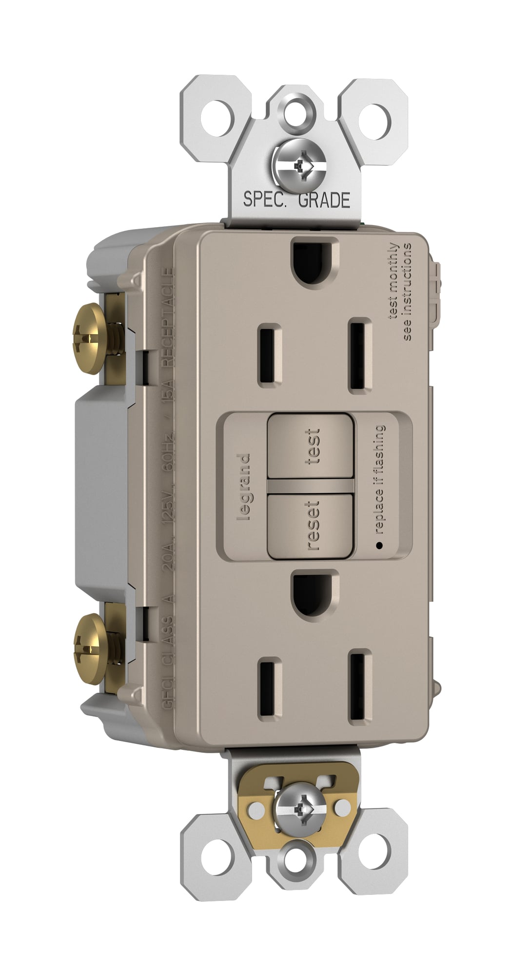 1597TRNICC4 radiant 15 Amp Duplex GFCI Receptacle SafeLock Protection, Nickel