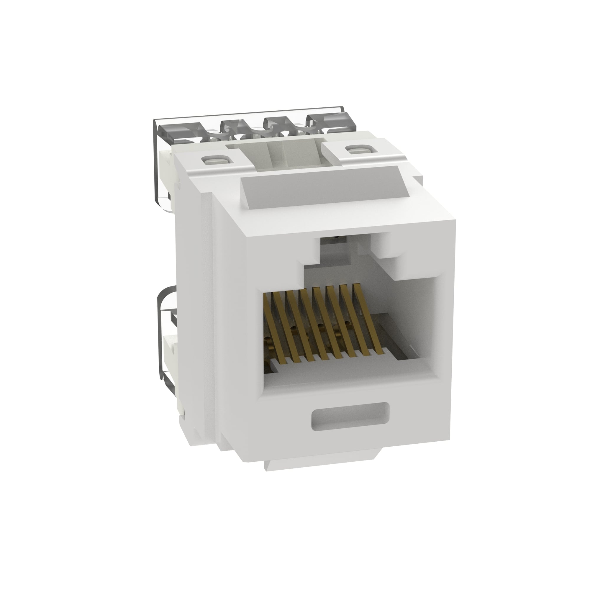 NKP5E88MWH NetKey 1-Slot 8-Position 8-Wire Punchdown Unshielded Keystone Jack Module, Cat 5e/Keystone Module, Surface Mount, 1 Port, ABS/Polycarbonate, White
