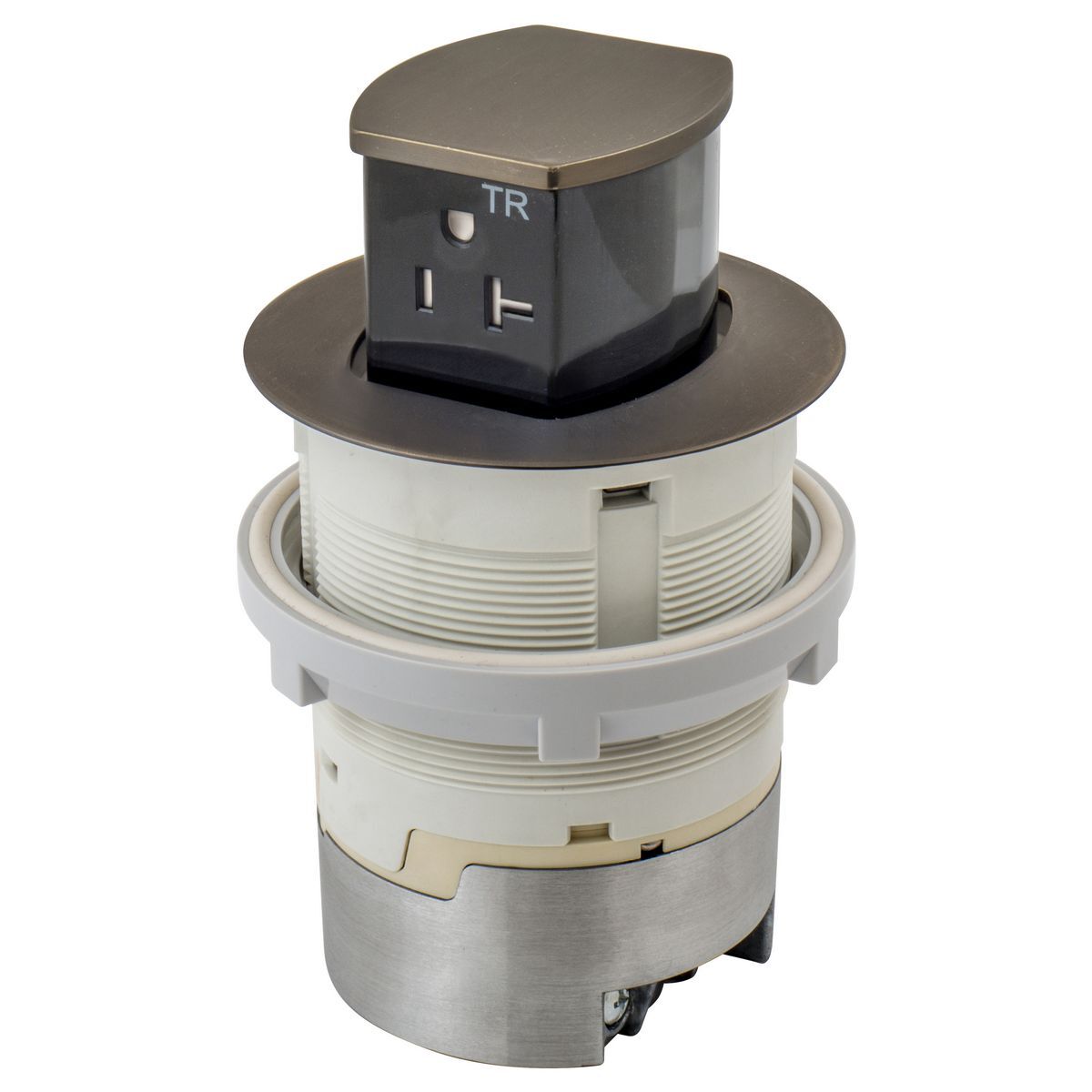 RCT221BZE 1-Outlet Pop-Up Standard Tamper-Resistant Kitchen Counter Receptacle, 125 V, 20 A, 2 Poles, 3 Wires, Bronze