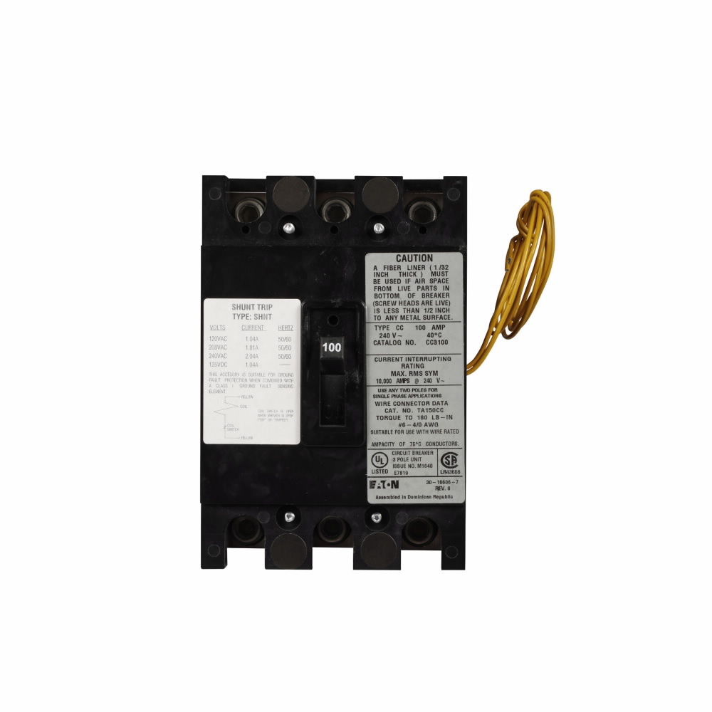 CC3150SR01 Type CC Molded Case Circuit Breaker, 240 V AC, 150 A, 10 kA Interrupt, 3 Poles, Electronic Trip