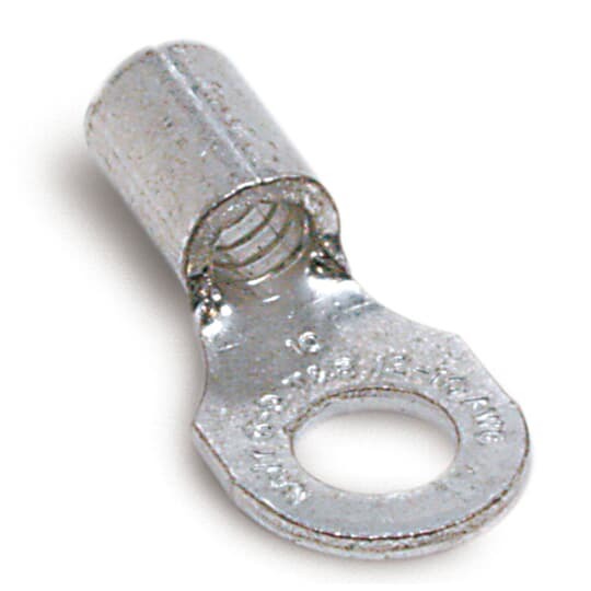 A18-10 Sta-Kon A Series Non-Insulated Ring Terminal, 22 to 16 AWG Conductor, 3/4 in L, Serrated Barrel, Copper, Metallic