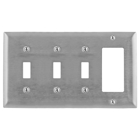 Hubbell Wiring Device Kellems, Wallplates and Boxes, Metallic Plates, 4-Gang, 3) Toggle 1) GFCI Openings, Standard Size, Stainless Steel
